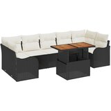 vidaXL 8 komada vrtnog sofa seta s jastucima crni poli ratan akacija, 2-sjedalna vrtna sofa s jastucima crni poli ratan Cijene