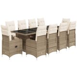 vidaXL Vrtna bistro garnitura 11-delna z blazinami bež poli ratan, (21323996) | Shoptok.si