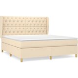 vidaXL Box spring postelja z vzmetnico krem 160x200 cm blago, (20893894) Cene