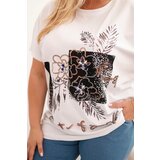 Kesi Włoski Women's Plus Size Cotton Blouse with Decorative Floral Print white | shoptok.hr