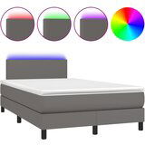 vidaXL Box spring postelja z vzmetnico LED siva 120x190 cm um. usnje, (21111442) | Shoptok.si