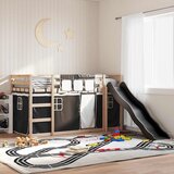 Krevet na kat s toboganom i zavjesama bijelo-crni 80 x 200 cm Cene