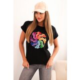 Kesi Women's cotton short-sleeve blouse with colorful print black | shoptok.hr