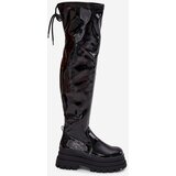 Boto Glossy Knee High Boots On A Chunky Platform Black Ravela | Shoptok.si