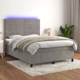 vidaXL Krevet box spring s madracem LED svjetlosivi 140x190 cm baršun | shoptok.hr