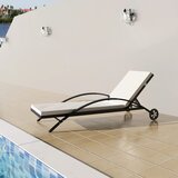 Maison Chic Ležalnik - Sončna ležalnik z blazino in kolesi poli ratan črn, (22043051) | Shoptok.si