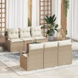 vidaXL 7-delni vrtni kavč set s blazinami bež poli ratan akacija | Shoptok.si