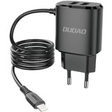 Dudao 2x USB stenski polnilec z vgrajenim kablom za iPhone Lightning 12W, črn, (21510622) Cene