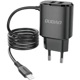 2x USB stenski polnilec z vgrajenim kablom za iPhone Lightning 12W, črn, (21510622)