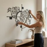 Wallxpert metalni zidni ukras 5140, geometrijska mapa sveta sa ružom kompasa, 98 x 75 cm, crni | Eponuda.com