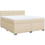 vidaXL Box spring postelja z vzmetnico krem 180x200 cm blago | Shoptok.si