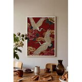 Wallxpert uramljena slika 115248, beli ždralovi i crveni božuri na crvenoj pozadini, 50 x 70 cm, beli ram | Eponuda.com
