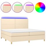  Box spring postelja z vzmetnico LED krem 200x200 cm blago, (20999319) | Shoptok.si
