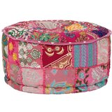 vidaXL tabure večbarven okrogel, bombaž, ročno izdelan 40x20 cm roza | Shoptok.si