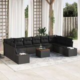  11-dijelni set vrtne sofe s jastučićima Crni Poli Rattan Akacija | shoptok.hr