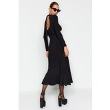 Trendyol Black Maxi Oversized Knit Dress with Ruffles Pleats and Plunging Neck Skirt Cijene