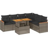  7-dijelni set vrtnih sofa poliratan i bagrem s jastucima sivi | shoptok.hr