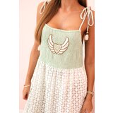 Kesi Włoski Women's boho dress with straps with embroidery and lace mint | shoptok.hr