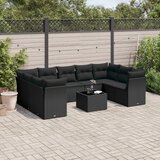  10-dijelni set vrtnih sofa s jastucima crni od poliratana | shoptok.hr