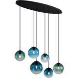 QAZQA Art Deco viseča svetilka črna z modrim steklom 6 luči - Douglass | Shoptok.si