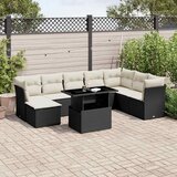 Maison Chic Seti vrtnega pohištva - Vrtna garnitura - Vrtni pohištvo set 9-delna z blazinami črn poli ratan, (21805905) | Shoptok.si