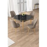 Hanah home trpezarijski set Osle, sto i 4 stolice, ploča u dekoru crnog mermera, zlatne noge, kapućino tkanina Babyface | Eponuda.com
