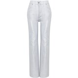 Trendyol White Shiny Metallic Printed High Waist Wide Leg Jeans cene