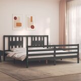 vidaXL Posteljni okvir z vzglavjem siv 200x200 cm trden les | Shoptok.si