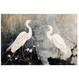  Plakat - Herons and Cherry Blossom - oriental-style illustration depicting birds 30x21 Bez okvira | shoptok.hr