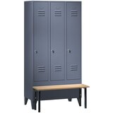 Wolf Garderobna omara s klopjo spredaj, vrata s polno steno, širina razdelka 300 mm, 3 razdelki, modro siva | Shoptok.si