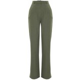 Trendyol Limited Edition Mint Straight/Straight Cut Pleated Woven Trousers Cene