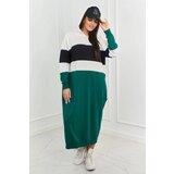Kesi Three-color hooded dress ecru + black + dark green | shoptok.hr