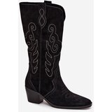 Zazoo Suede Women's Cowboy Boots With Heel Black Karira | shoptok.hr