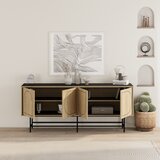 Marckeric Črna/v naravni barvi nizka komoda v hrastovem dekorju 187x77,5 cm Giana – | Shoptok.si