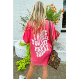 Madmext Pink Printed Oversize Round Neck Women's T-Shirt