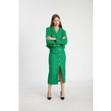 Laluvia Gold Patterned Button Skirt Suit Cene