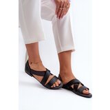EVENTO PE1 Black Leather Sandals with Drawstring Apulia | shoptok.hr
