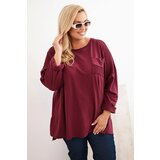Kesi Włoski Plus Size women's cotton blouse with print burgundy Cene