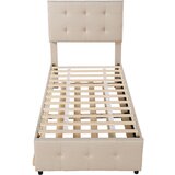 Lumor Kapitonska vlečna postelja 90x200 cm - Nastavljiva glava postelje - Tkanina iz lana - Bež, (22156017) | Shoptok.si