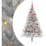 vidaXL Umjetna preddekorirana božićna jelka srebrna 150 cm PET | Shoptok.si