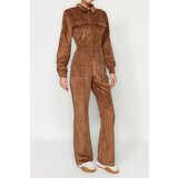 Trendyol Brown Velvet Woven Jumpsuit Cene