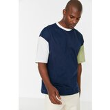 Trendyol Navy Blue Men's Oversize Fit Short Sleeve Crew Neck Paneled T-Shirt Cene