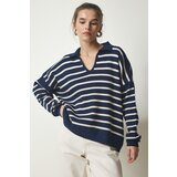 Happiness İstanbul Women's Navy Blue Polo Neck Crop Knitwear Sweater Cene