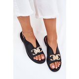 EVENTO Women's Flat Sandals With Golden Decoration Black Amelira | Shoptok.si
