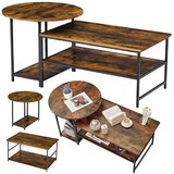  Rustikalni set stolića za kavu 2-u-1 – drvo, vintage stil, 123 × 60 × 51 cm | shoptok.hr