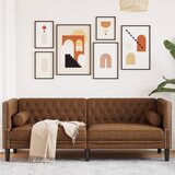 vidaXL Kavč chesterfield z vzglavniki dvosed rjav umetno semiš usnje | Shoptok.si