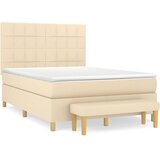 vidaXL Box spring postelja z vzmetnico krem 140x200 cm blago, (20897608) Cene