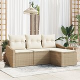 vidaXL 4-delni Vrtni Kavčni Set z Blazinami Bež Poly Ratan | Shoptok.si