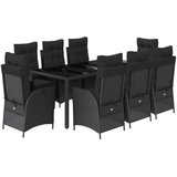  9-dijelni vrtni blagovaonski set s jastucima crni od poliratana Crna 190 cm table length | shoptok.hr