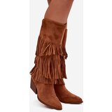 Boto Insulated Cowboy Boots Women's With Fringes Camel Brivina | Shoptok.si